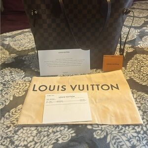 Louis Vuitton Neverfull Brown Checkerboard Tote with Dark Brown Trim